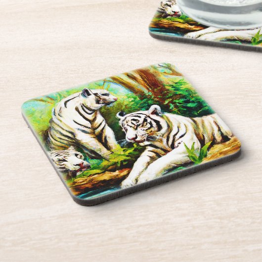 ジャングルの中の可愛い白いトラ。買今 コースター (左側)