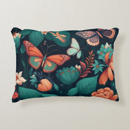 ジャングルの中の美しい花と蝶 アクセントクッション (正面)