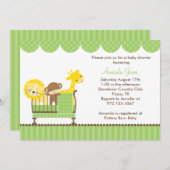 ジャングルの動物がゆりかごに (緑) 招待状 (正面/裏面)