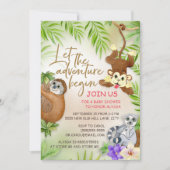 ジャングルの動物が冒険を始める男の赤ちゃんシャワー 招待状 (正面)