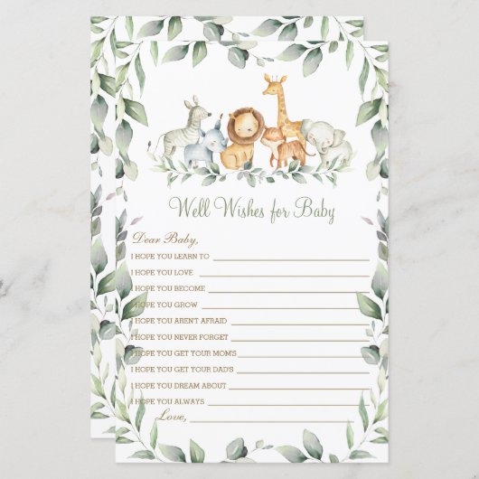 ジャングルの動物が赤ちゃんのシャワーゲームを望む (正面/裏面)