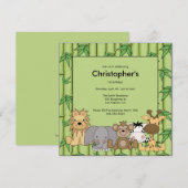 ジャングルの動物たちの誕生日パーティーへの招待状 招待状 (正面/裏面)