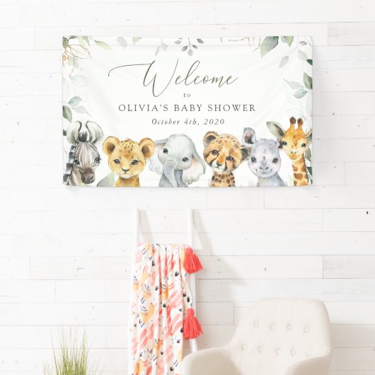 ジャングルの動物たち、サファリ、ベビーシャワーの歓迎 横断幕 (インサイチュ)