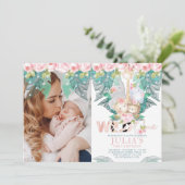 ジャングルの動物たち ファーストバースデー フォト 招待状 (スタンド正面)