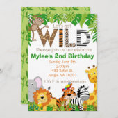 ジャングルの動物のサファリの誕生日の招待状 招待状 (正面/裏面)