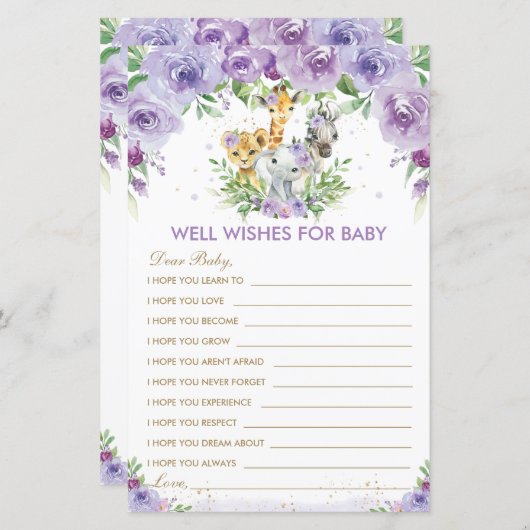 ジャングルの動物のフローラがベビーカードを希望 (正面/裏面)