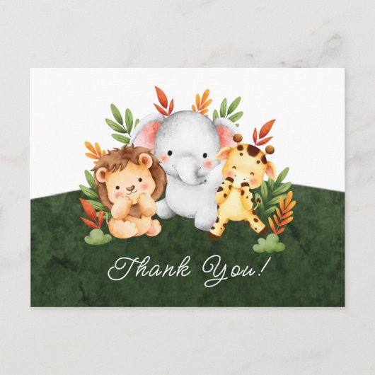 ジャングルの動物のベビーシャワーお礼ポストカード ポストカード (正面)