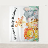 ジャングルの動物のベビーシャワーバックドロップ タペストリー (正面)