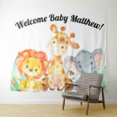 ジャングルの動物のベビーシャワー背景 タペストリー (インサイチュ(横))