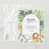 ジャングルの動物のミント赤ん感謝してい坊シャワーあなたはがき インビテーションポストカード (正面/裏面)