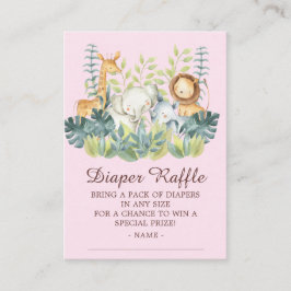 ジャングルの動物の女の子のためのベビーシャワーのおむつくじ引き エンクロージャーカード