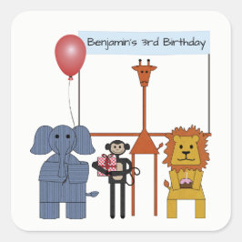 ジャングルの動物の誕生日パーティースクエアステッカー スクエアシール