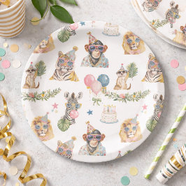 ジャングルの動物の誕生日パーティープレート ペーパープレート