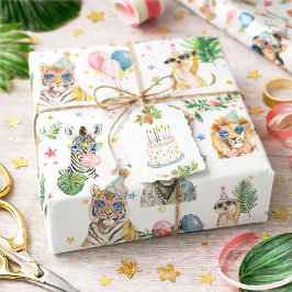 ジャングルの動物の誕生日パーティー ラッピングペーパー