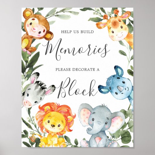 ジャングルの動物の赤ん飾坊がブロック記号 ポスター (正面)