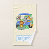 ジャングルの動物をゴルフでパーソナライズベビー バスタオルセット (ハンドタオル)