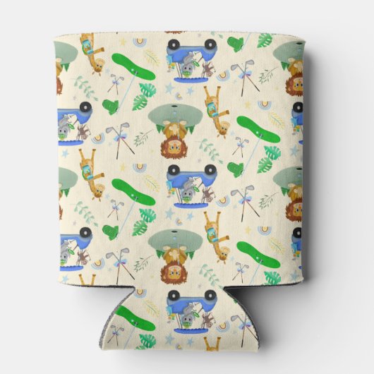 ジャングルの動物をゴルフでパーソナライズベビー 缶クーラー (裏面)