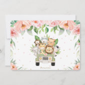 ジャングルの動物サファリカー フローラル バースデー フォト 招待状 (裏面)