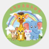 ジャングルの動物パーソナライズされた名 ラウンドシール (正面)