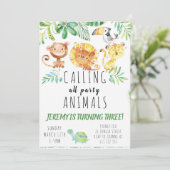 ジャングルの動物パーティ招待状 招待状 (スタンド正面)