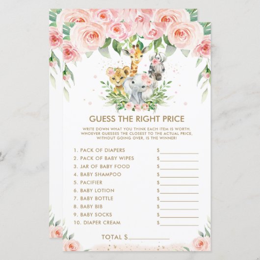 ジャングルの動物フローラは正しい価格のゲームを推測 (正面/裏面)