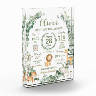 ジャングルの動物 グリーン ベイビー 誕生 プリント 統計 フォトブロック