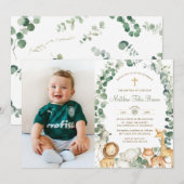 ジャングルの動物 グリーン 説教 命名式 フォト 招待状 (正面/裏面)