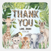 ジャングルの動物、サファリをテーマにした誕生日の感謝してい好意 スクエアシール (正面)