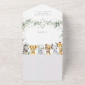 ジャングルの動物，サファリ，ワイルドワン，赤ちゃんシャワー オールインワン招待状 (外側)