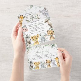 ジャングルの動物,サファリ,ワイルドワン,赤ちゃんシャワー オールインワン招待状