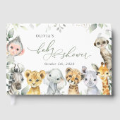 ジャングルの動物，サファリ，ワイルドワン，赤ちゃんシャワー ゲストブック (正面)