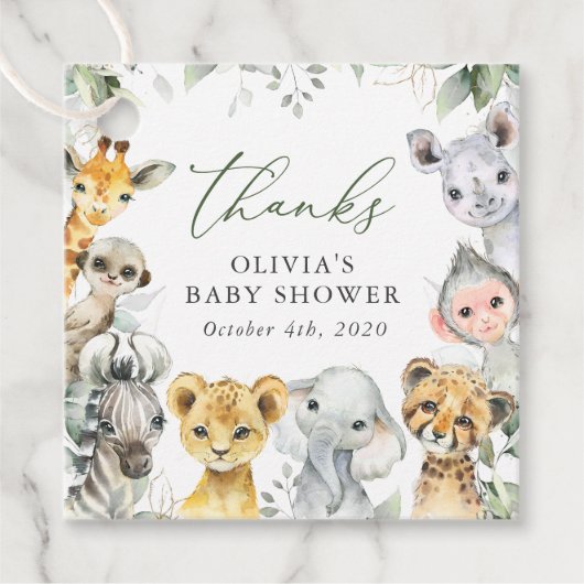 ジャングルの動物,サファリ,ワイルドワン,赤ちゃんシャワー フェイバータグ (正面)