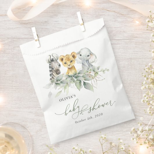 ジャングルの動物,サファリ,ワイルドワン,赤ちゃんシャワー フェイバーバッグ (クリップ留めされた状態)