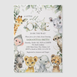 ジャングルの動物,サファリ,ワイルドワン,赤ちゃんシャワー ベラム紙招待状