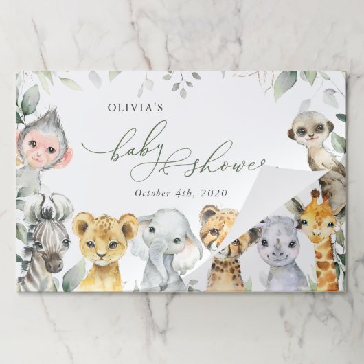 ジャングルの動物，サファリ，ワイルドワン，赤ちゃんシャワー ペーパーパッド (折り畳み)