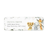 ジャングルの動物，サファリ，ワイルドワン，赤ちゃんシャワー ラベル (正面)