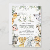 ジャングルの動物，サファリ，ワイルドワン，赤ちゃんシャワー 招待状 (正面)