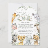 ジャングルの動物,サファリ,ワイルドワン,赤ちゃんシャワー 招待状 (正面)