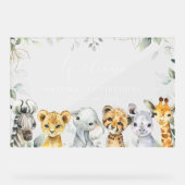 ジャングルの動物、サファリ、1歳の誕生日ウェルカム アクリルサイン (正面)