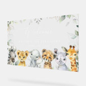 ジャングルの動物、サファリ、1歳の誕生日ウェルカム アクリルサイン (傾斜)