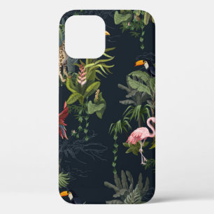 ジャングルの動物、花、そしてシームレスな模様 iPhone 12ケース