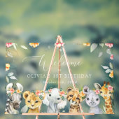 ジャングルの動物、花、最初の誕生日へようこそ アクリルサイン (ニュートラル)