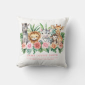 ジャングルの動物 赤ちゃん女の子 誕生記念 統計 枕 (正面)