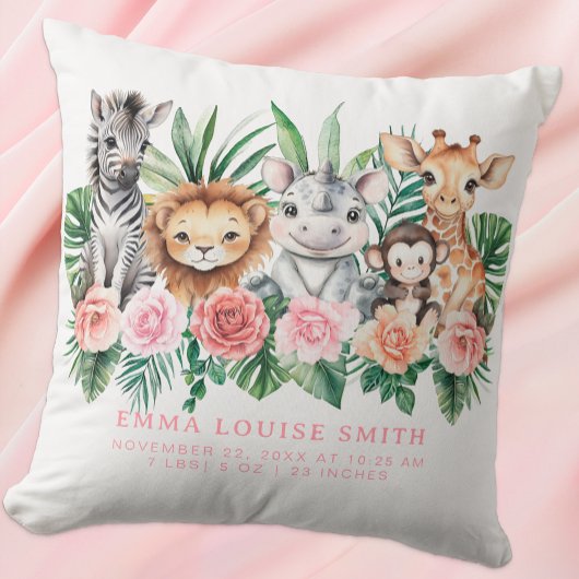 ジャングルの動物 赤ちゃん女の子 誕生記念 統計 枕