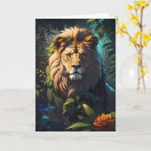 ジャングルの印象的なライオン |カード カード (黄色い花)