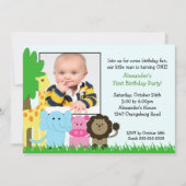 ジャングルの友達の写真の誕生日の招待状 招待状 (正面)