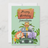 ジャングルの可愛いサファリl緑の一歳の誕生日 シーズンカード (正面)