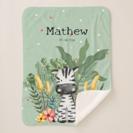 ジャングルの可愛いモノグラムのゼブラl緑 シェルパブランケット