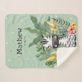 ジャングルの可愛いモノグラムのゼブラl緑 シェルパブランケット (正面(横))