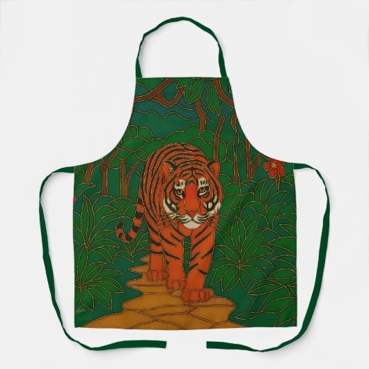 ジャングルの小道を行く七宝焼のトラ エプロン (正面)